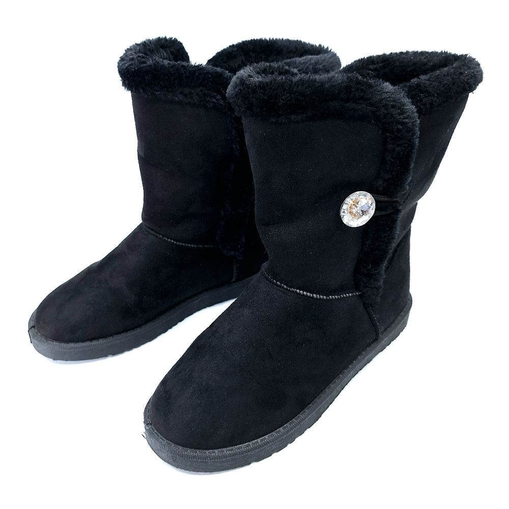 Sag Habor Black Bailey Button Bling Faux Suede Fur Lined Boots Sz 9